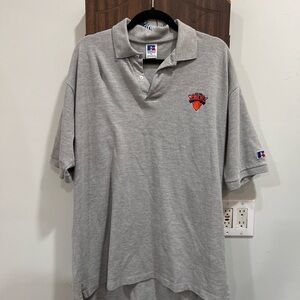 Knicks Russell Athletic Light Gray Polo with Embroidered Logo